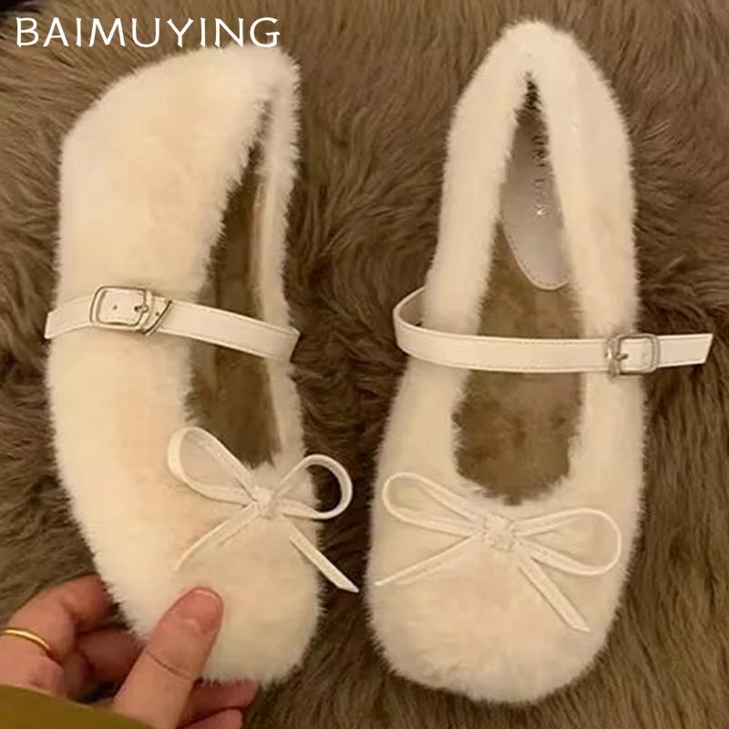 Меховые женские туфли на плоской подошве, модные осенние неглубокие ботинки для женщин 2025 года, трендовые дизайнерские брендовые повседневные удобные короткие плюшевые теплые зимние ботинки Femme