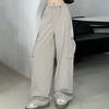 Women Casual Cargo Pants Drawstring Wide Leg Solid High Waist Streetwear Overalls Lightweight Loose Trousers for Daily Club Outdoor Jogging