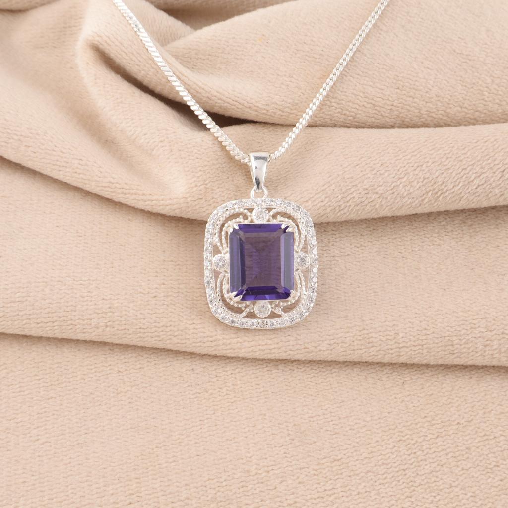 Iolite Gemstone 925 Sterling Silver Jewelry Zircon Pendant For Anniversary Gift CZP-11-4