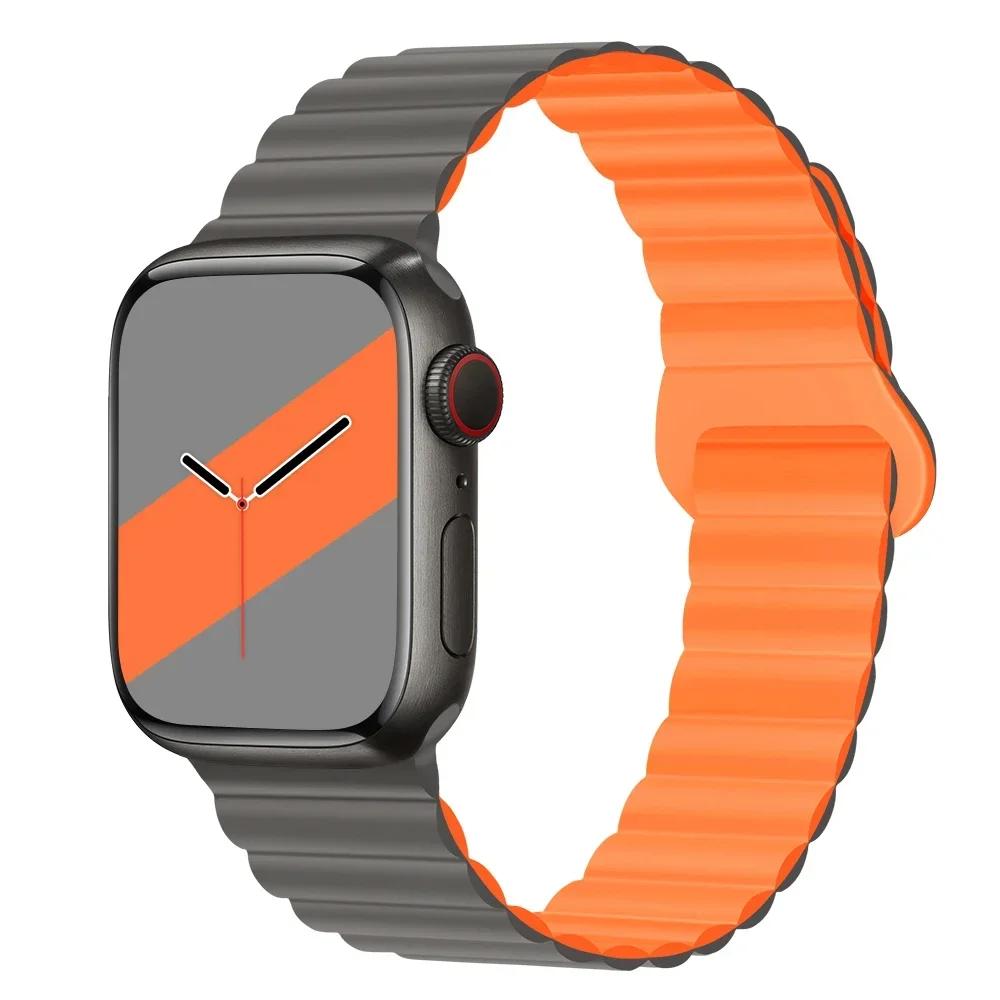 НОВЫЕ Оригинальные магнитные ремешки из жидкого силикона для Apple Watch band Ultra 2 Series 9 SE iwatch 42мм 44мм 45мм 49мм 38мм 40мм 41мм