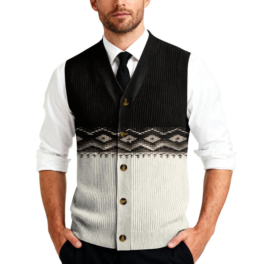 Men's V-Neck Sleeveless Knit Cardigan Vest
