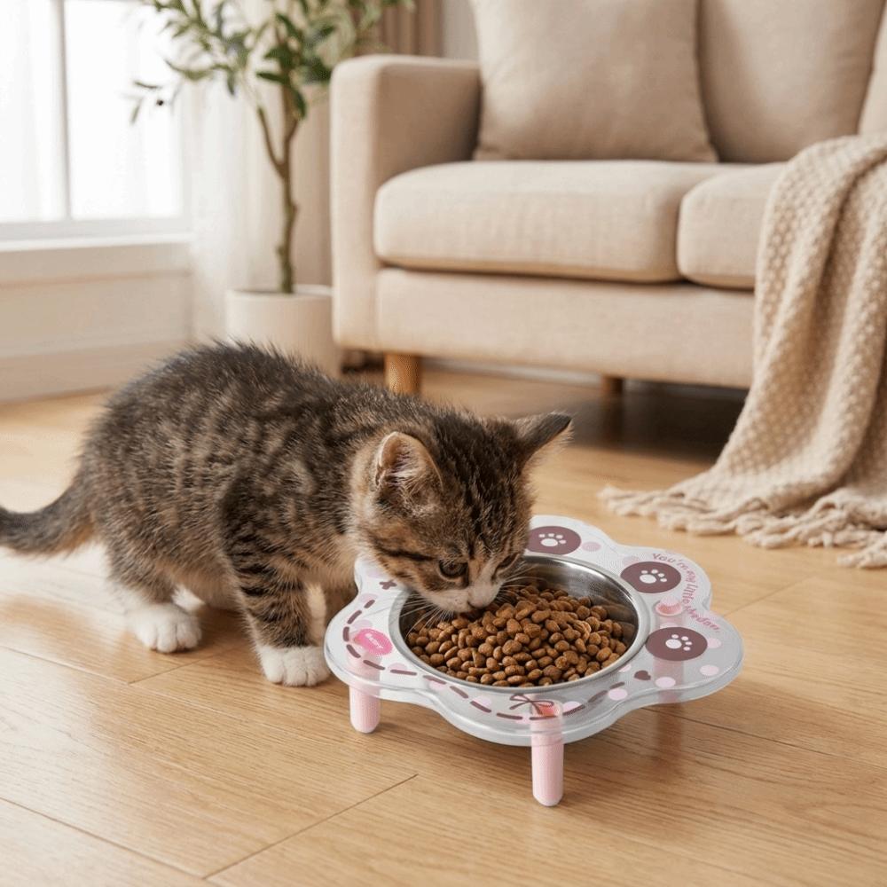 Stainless Steel Pet Feeding Bowl Flower Shape Dog Water Bowl Neck Protection Bowl Indoor Use