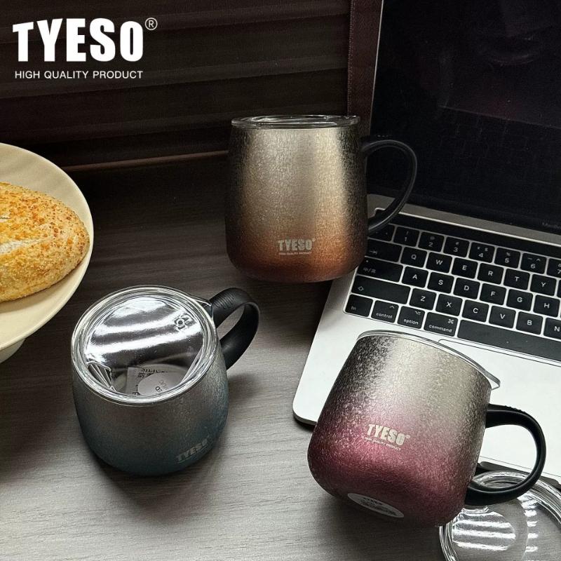 TYESO 473 мл Термос из нержавеющей стали Градиентная кружка для кофе с прозрачной крышкой Сохраняет холодную и горячую воду Кружка для напитков на рабочий стол