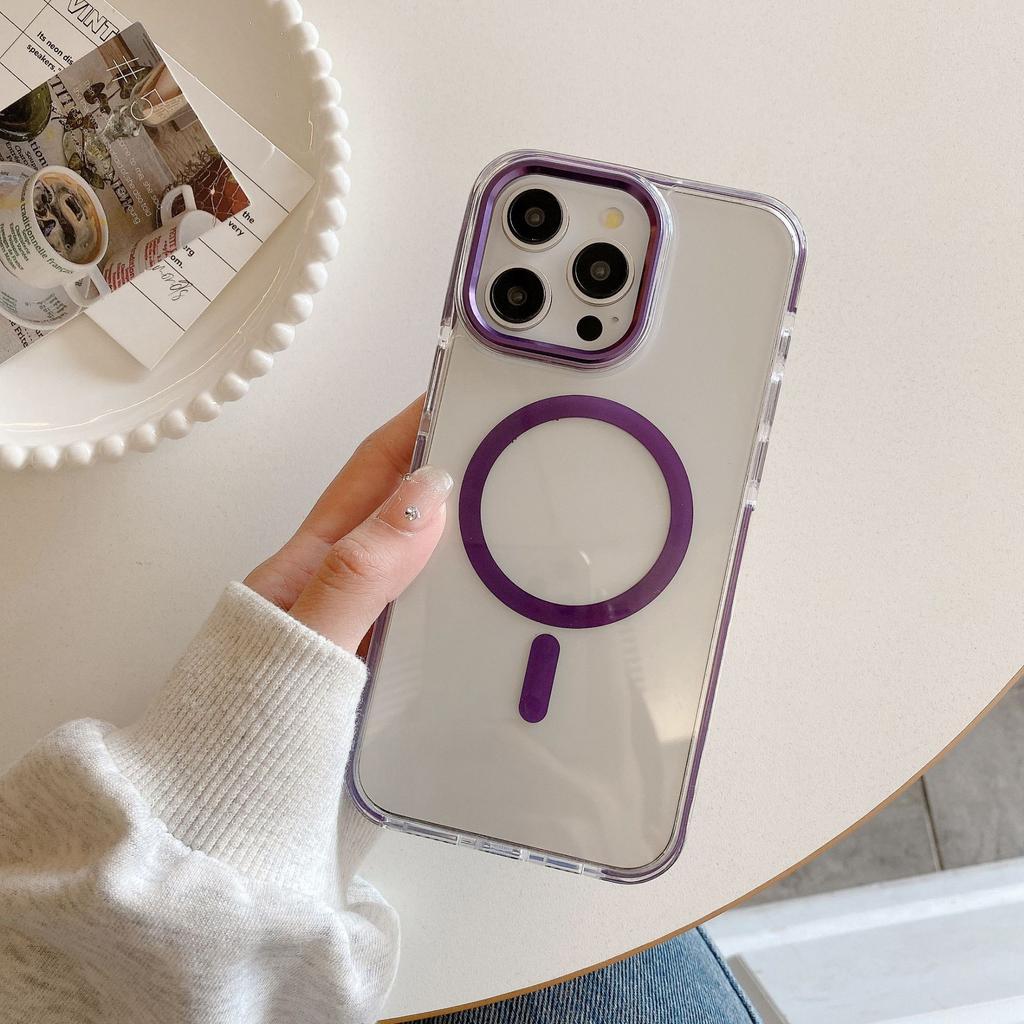 Anti Slip Colored Edge Airbag Anti Drop for IPhone 15 Magnetic Phone Case for Apple 14promax Metal Lens Ring