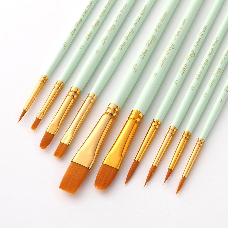 10 шт./набор нейлоновых кистей для рисования волос, инструменты для рисования по номерам, кисти для рисования акварелью, гуашью, кисти с круглым наконечником разной формы