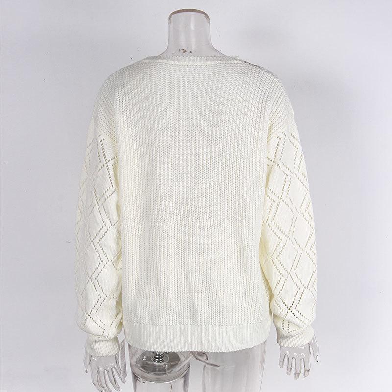 Женский осенне-зимний свободный повседневный свитер с V-образным вырезом и кружевом