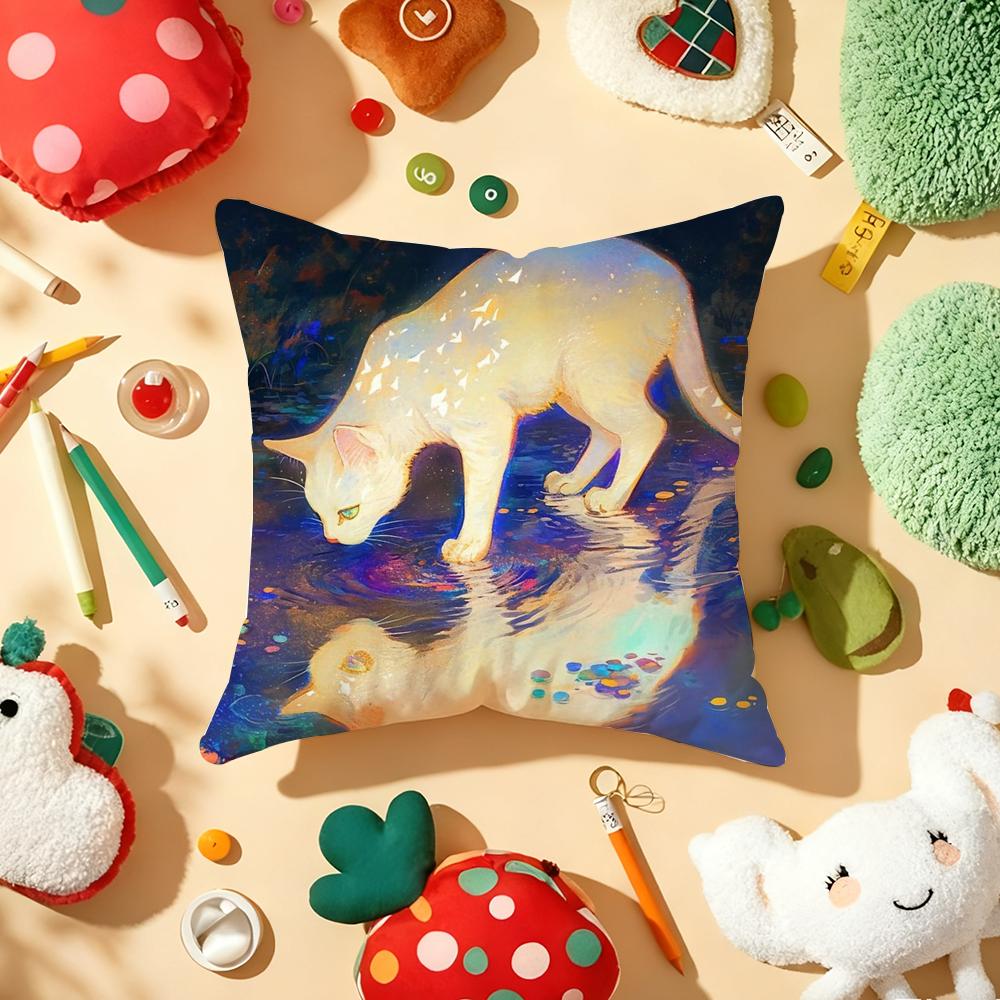 Cute Flower Cat Print Pillow Case Plush Fabric Soft DoubleSided Printed Sofa Warm Winter Home Gift Cushion Cover