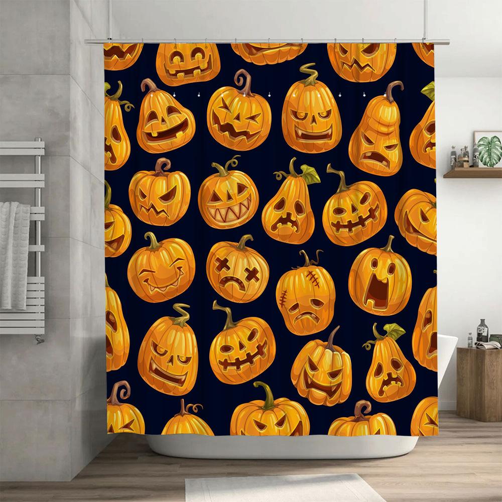 Halloween-themed pumpkin shower curtain with vivid patterns for home decoration waterproof fabric, easy installation