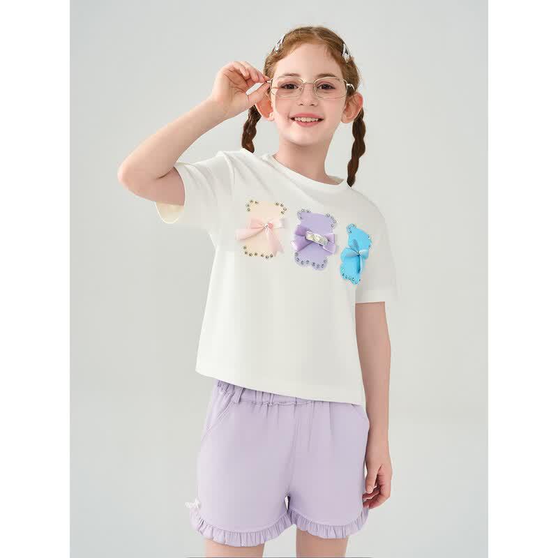 Montagut Girls' Bear Print T-Shirt and Shorts Two-Piece Set
