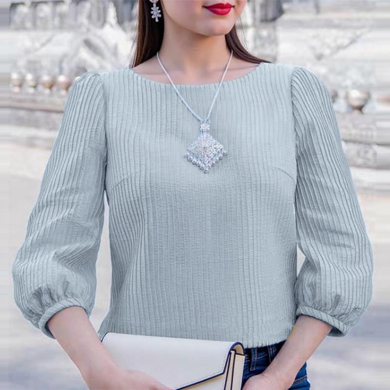 ZANZEA Женская повседневная блузка свободного кроя с круглым вырезом и рукавом 3/4