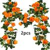 Artificial Silk Fabric, Orange Rose Vines, Halloween Artificial Green Plants, Flower Vines, Home Dining Table Decoration