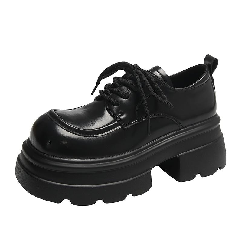 Маленькие кожаные туфли на толстой подошве женские 2024 осень-зима универсальные мокасины на мягкой подошве туфли на толстом каблуке в национальном стиле со шнуровкой