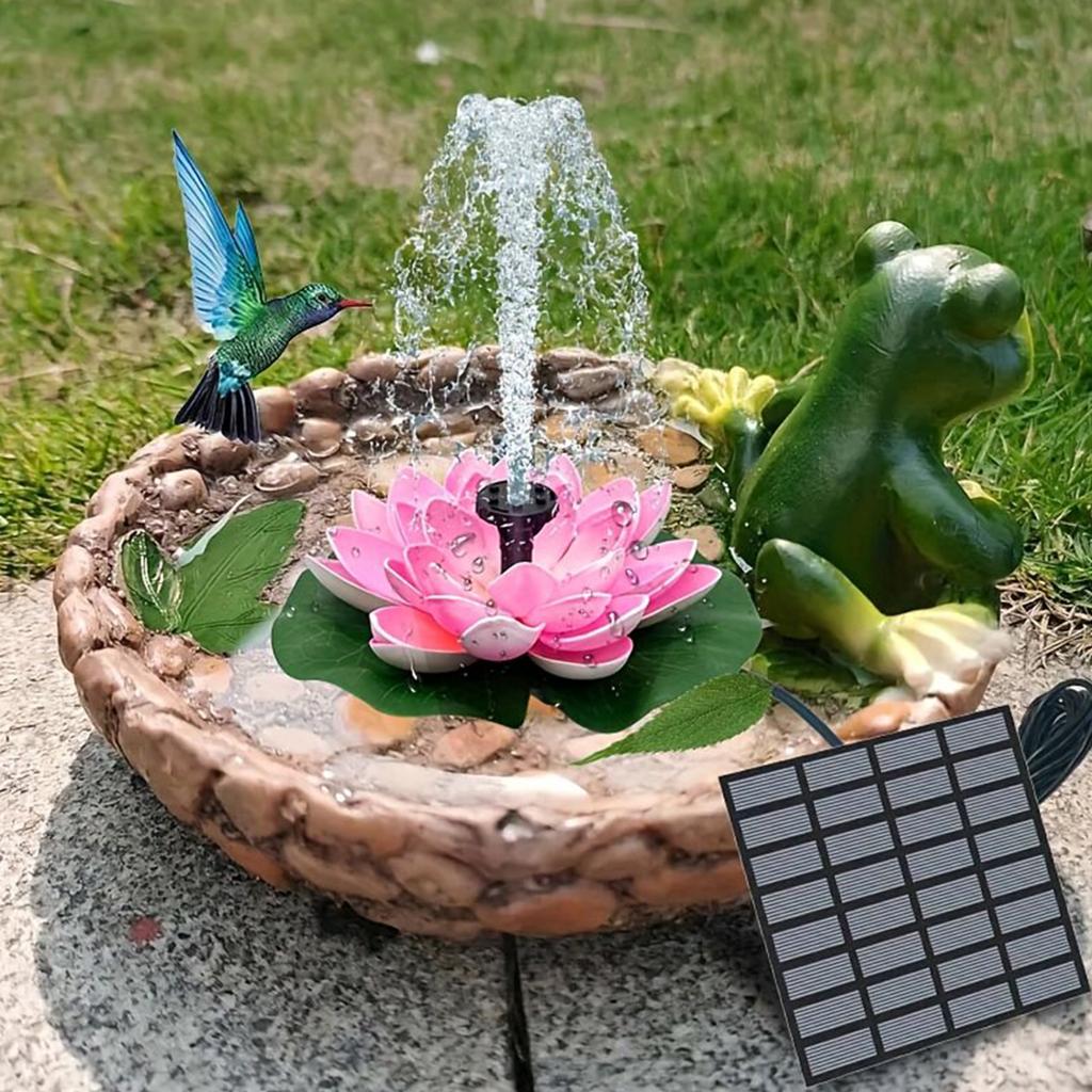 1.5W Lotus Solar Bird Bath Fountains with 6 Nozzles Solar Fountain Water Pump for Garden Pond Pool Fish Tank and Outdoor