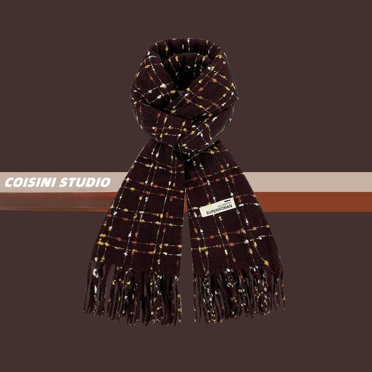 Korean Version of The New Atmosphere Imitation Cashmere Color Thread Tassel Scarf Women's Winter Warm Versatile Shawl Dual Purpose Scarf Trendy