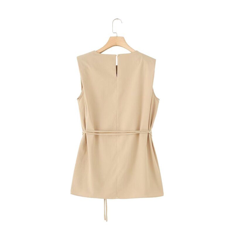 Fashion Style 2024 Autumn New Women's Clothing with Belt Round Neck Sleeveless Waist-Controlled Top Pants 3897069