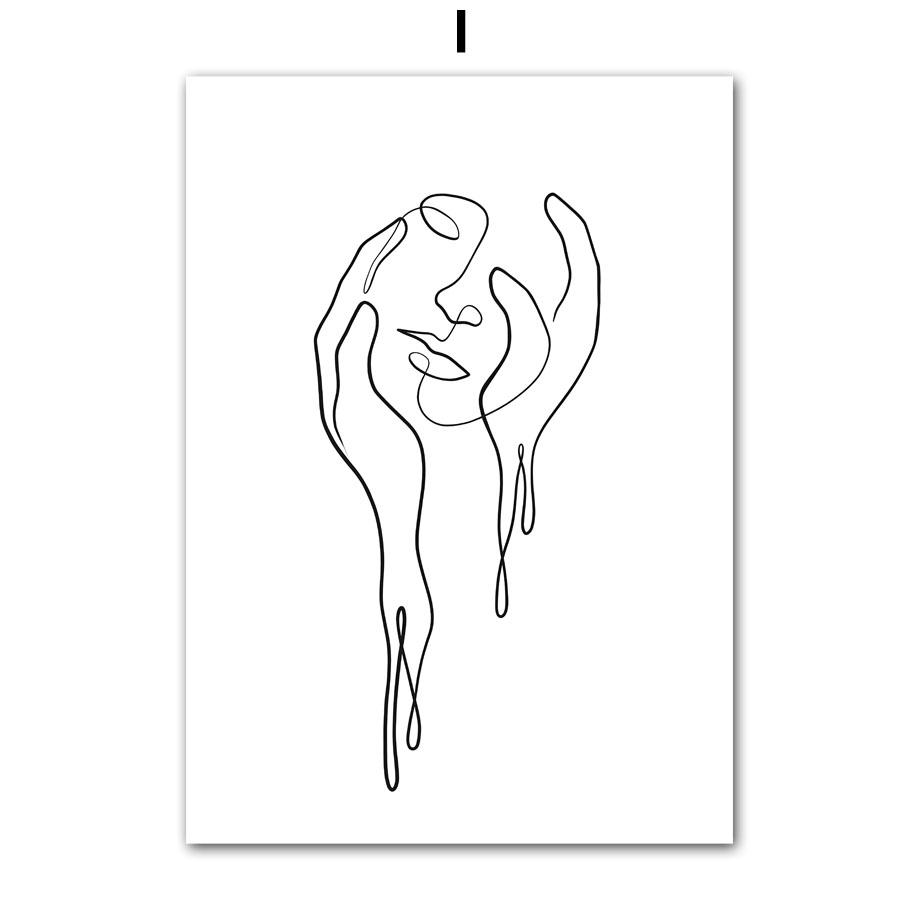 Настенная картина на холсте, линия, девушка с цветочным узором, минималистичные постеры на скандинавскую тему и принты, настенные панно для гостиной, домашний декор