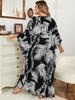 EDOLYNSA Black Kaftan Women's Hot Selling Long Dress Robe Chinese Knot Auspicious Knot V-neck Beach Wear Batwing Sleeve Homewear Q1297