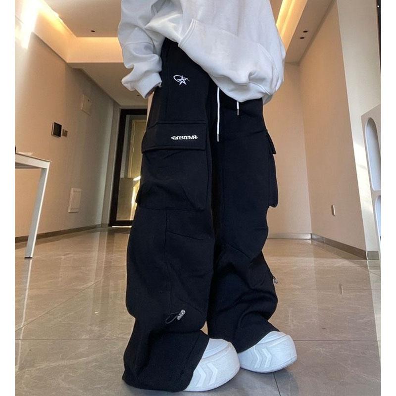 Женская одежда, винтажные мешковатые спортивные штаны, брюки-карго, серые, весенне-осенние, новые прямые повседневные брюки с широкими штанинами, большой карман, 2024