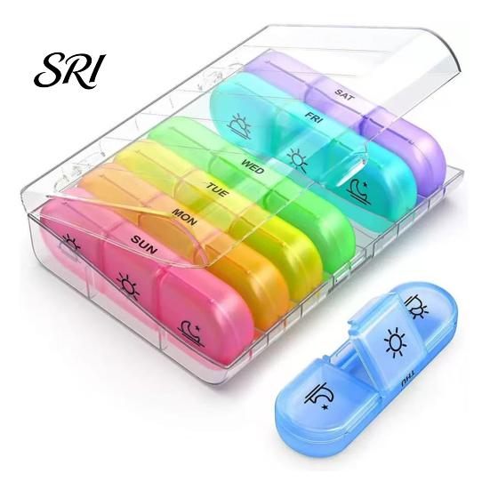 Easy To Use Pill Organizer Weekly with 21 Grids Open Flip 7 Day Container Cover Leak Proof Travel Safe Box for Health Supplements Medication Reminder