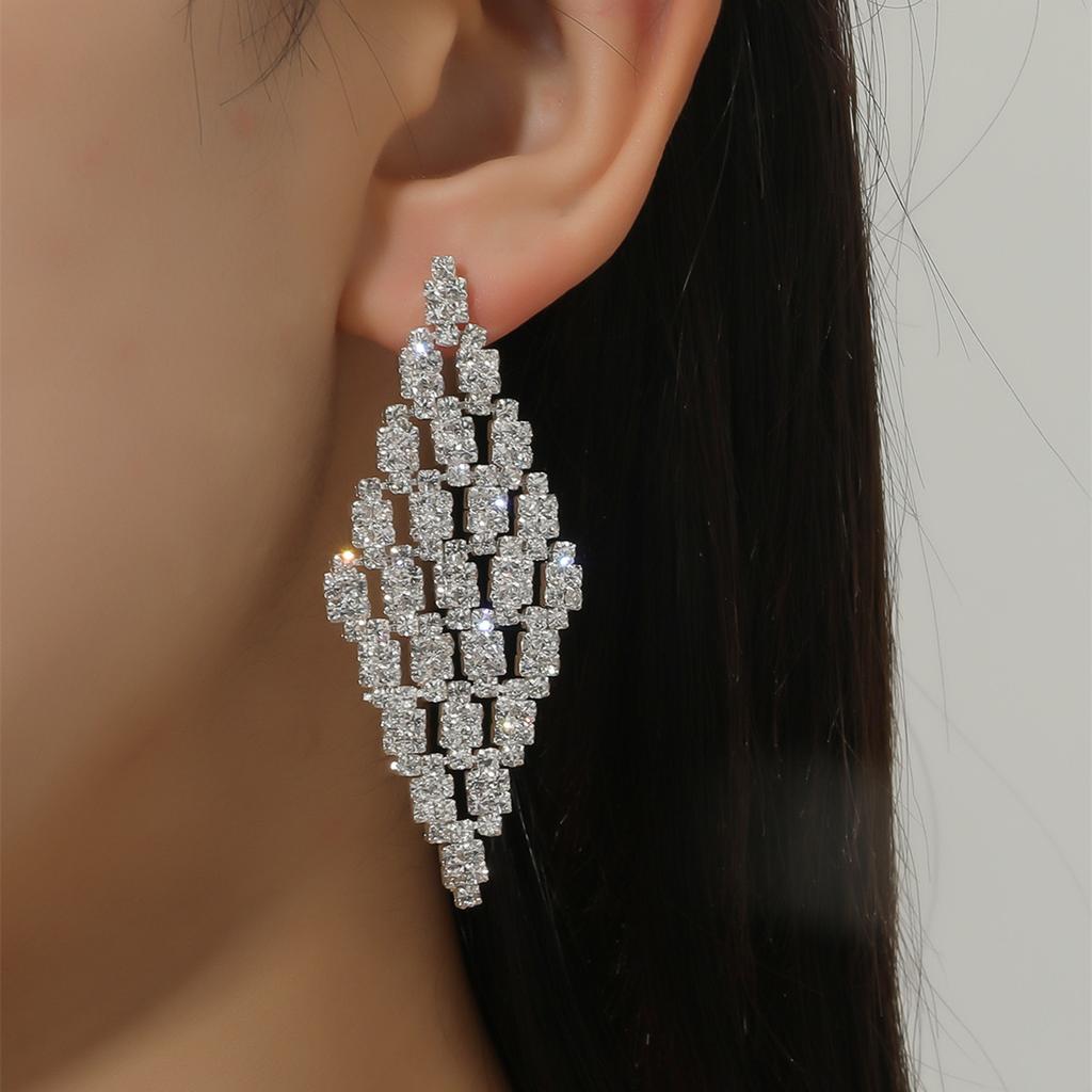 Temperament Luxury Long Leaf Earrings Shiny Diamond Earrings Elegant Trend Earrings Jewelry Women's Earrings