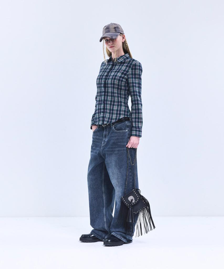 VIVABROWN 85-Viva079 Зеленая клетчатая рубашка с длинным рукавом Slim Fit Geeks