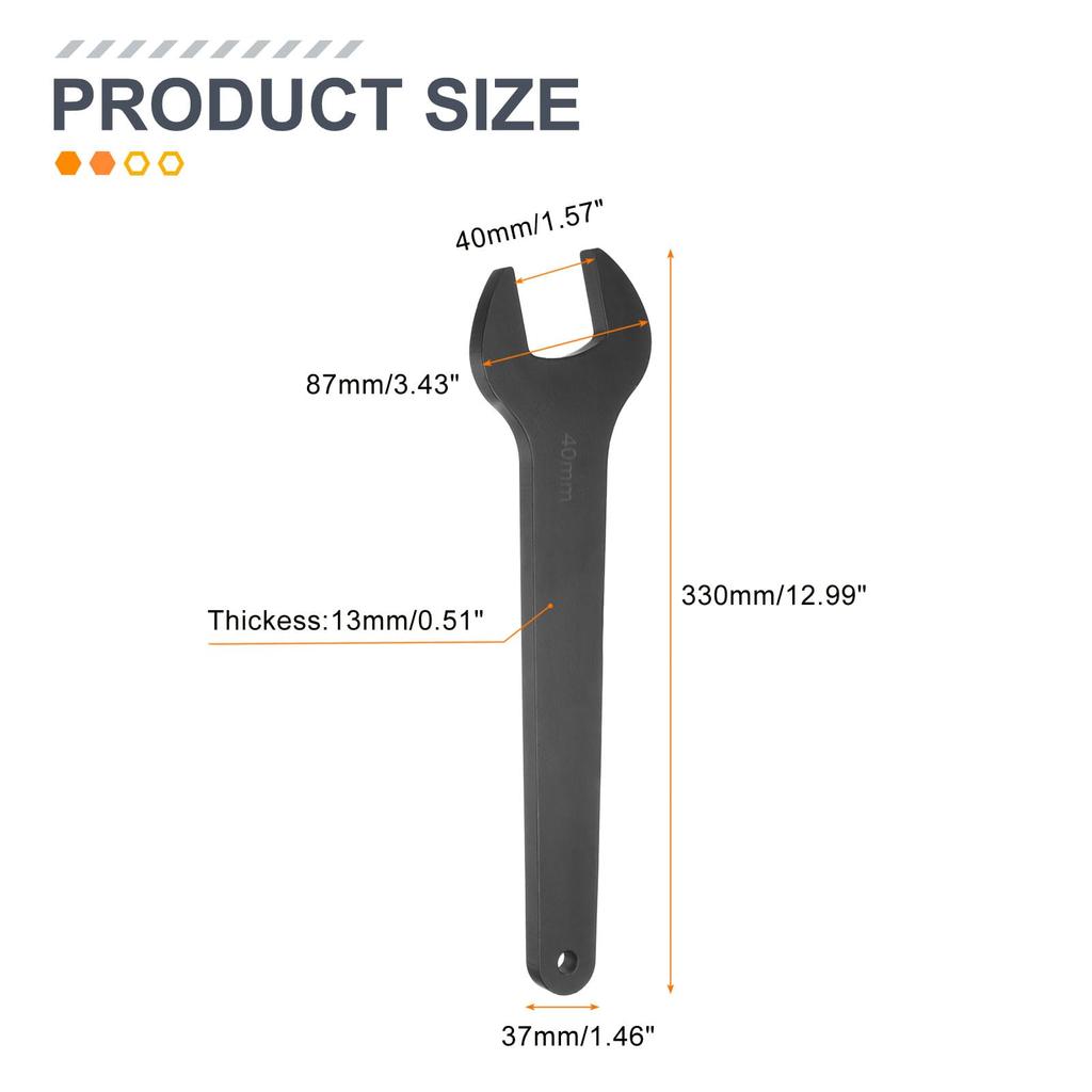 Uxcell Single 40mm Metric 15 Degree Offset Angle Small Flat Head Blackening Wrench with Straight for Automotive Repair and Furniture Assembly Open-End