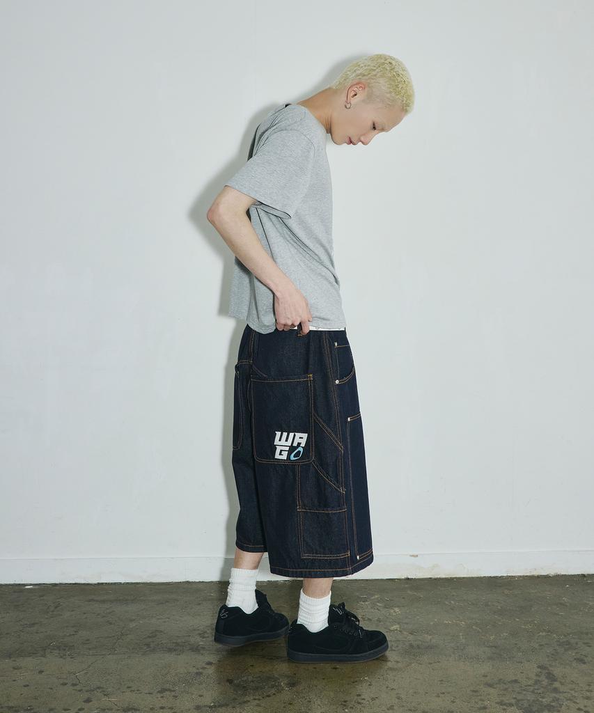 SCALLYWAG Double Knee Carpenter Raw Bermuda Denim Shorts [Indigo]