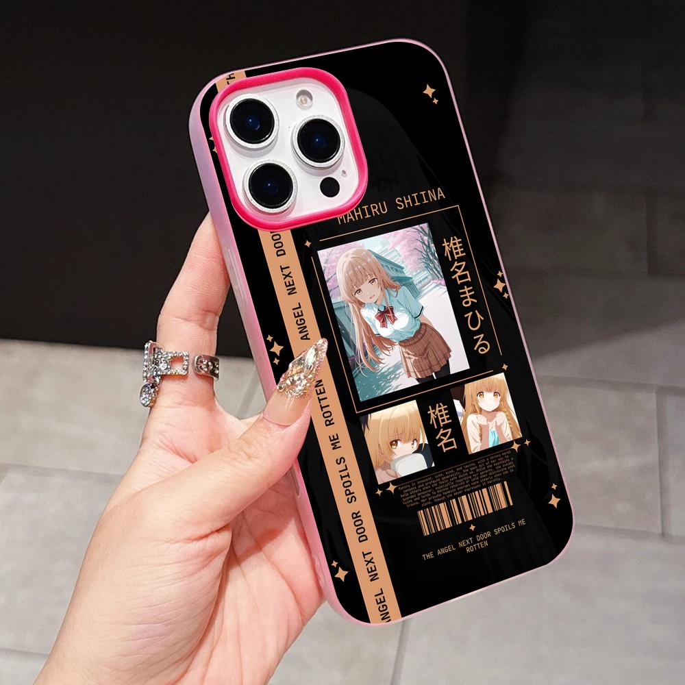 Чехол для телефона Angel Mahiru Shina для iPhone 17 16 15 14 13 12 11 Air Pro Max Plus Желейный Двухслойный Розово-Красный Чехол