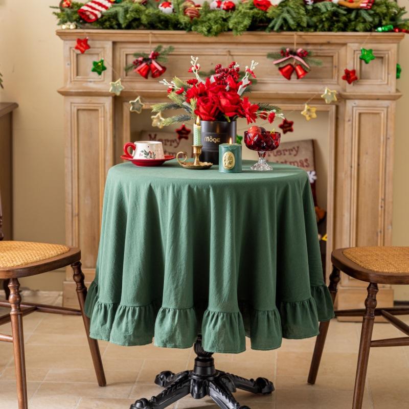 Farmhouse Ruffle Tablecloth Washable Cotton Round Tablecloths Rustic Circle Table Cover for Wedding Party Birthday Kitchen Decor