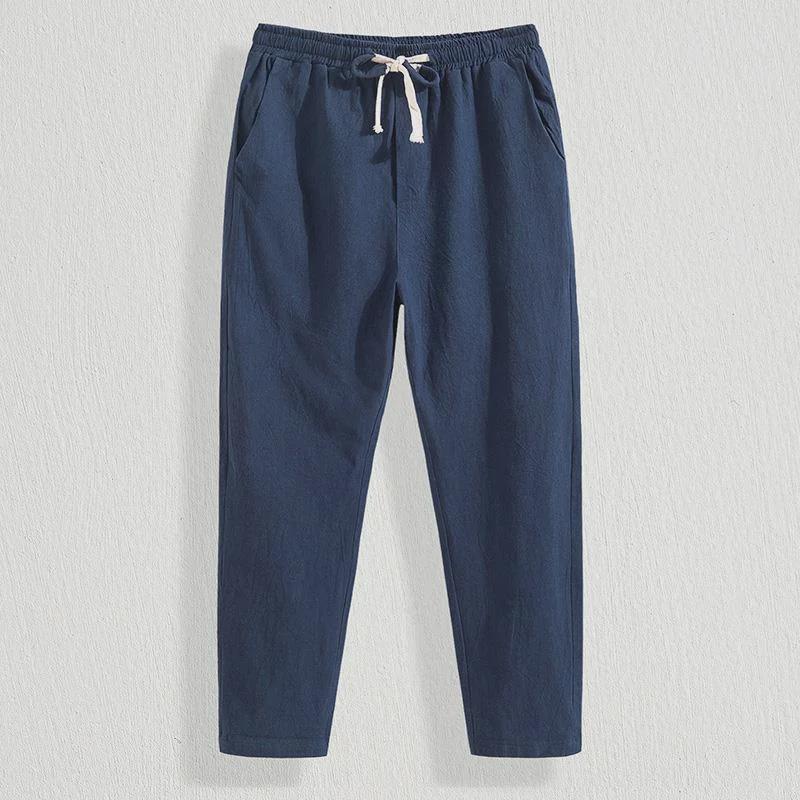 Men's Casual Linen Trousers: Lightweight, Loose Fit, 9/8 Points, Trendy Summer Style