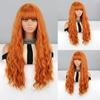 Orange Color Women Fashion Long Wavy Wig with Bangs Synthetic Fiber Women Daily Wear Cosplay Wavy Wig