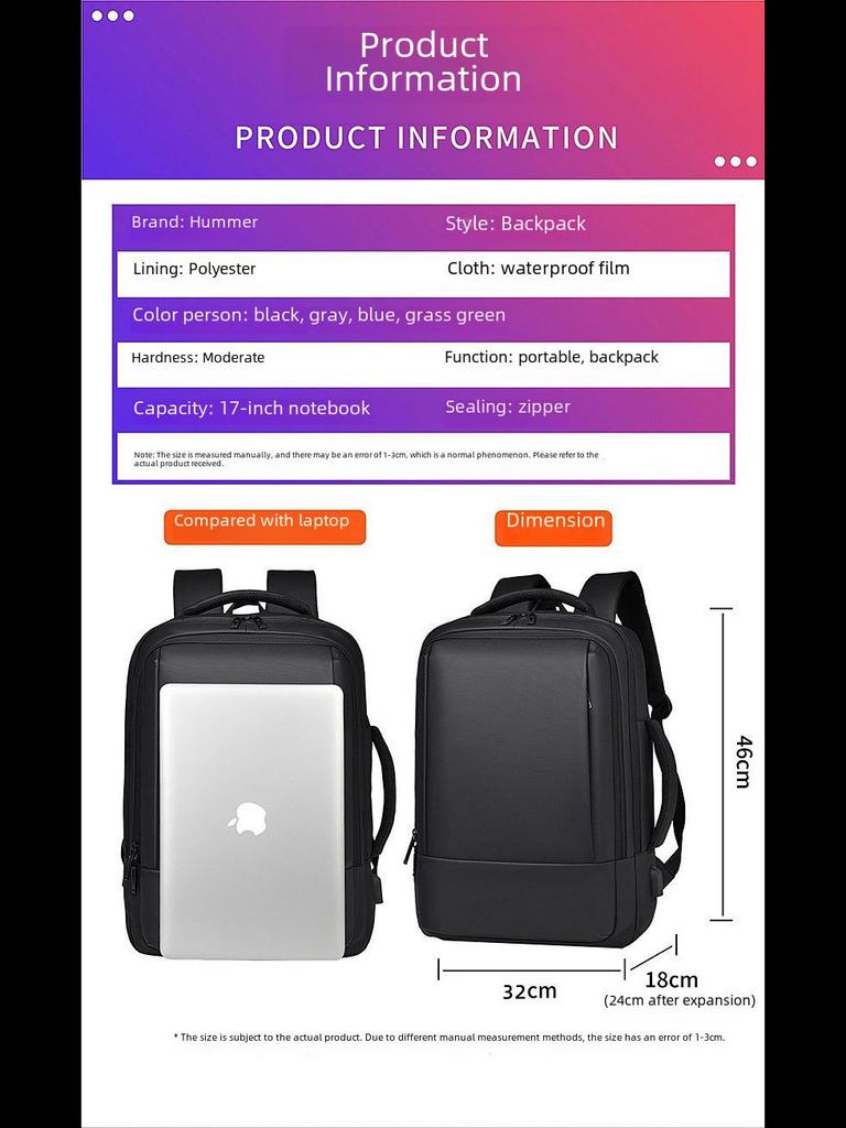 Мужской водонепроницаемый деловой рюкзак большой вместимости — высококачественная расширяемая дорожная сумка для ноутбуков 17,3 дюйма