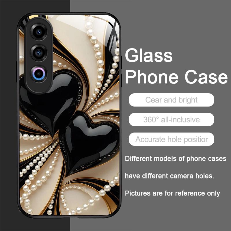 Стильный Черно-Белый Чехол-Сердце с Жемчугом из Закаленного Стекла для Oneplus 13R 12 11 10 9 Nord CE4 3 2 Lite ACE2 ACE3 Pro