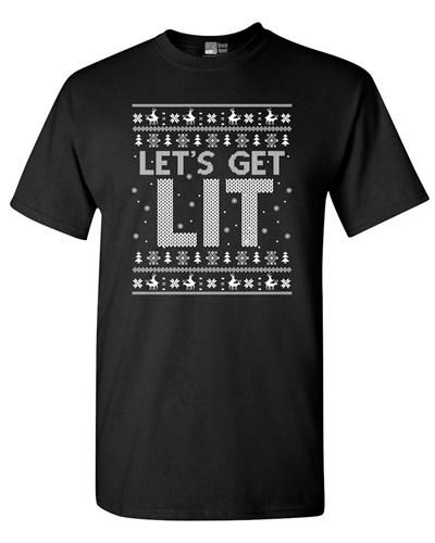 Let's Get Lit Deer Ugly Christmas Funny DT Adult T-Shirt Tee Unisex T-Shirt