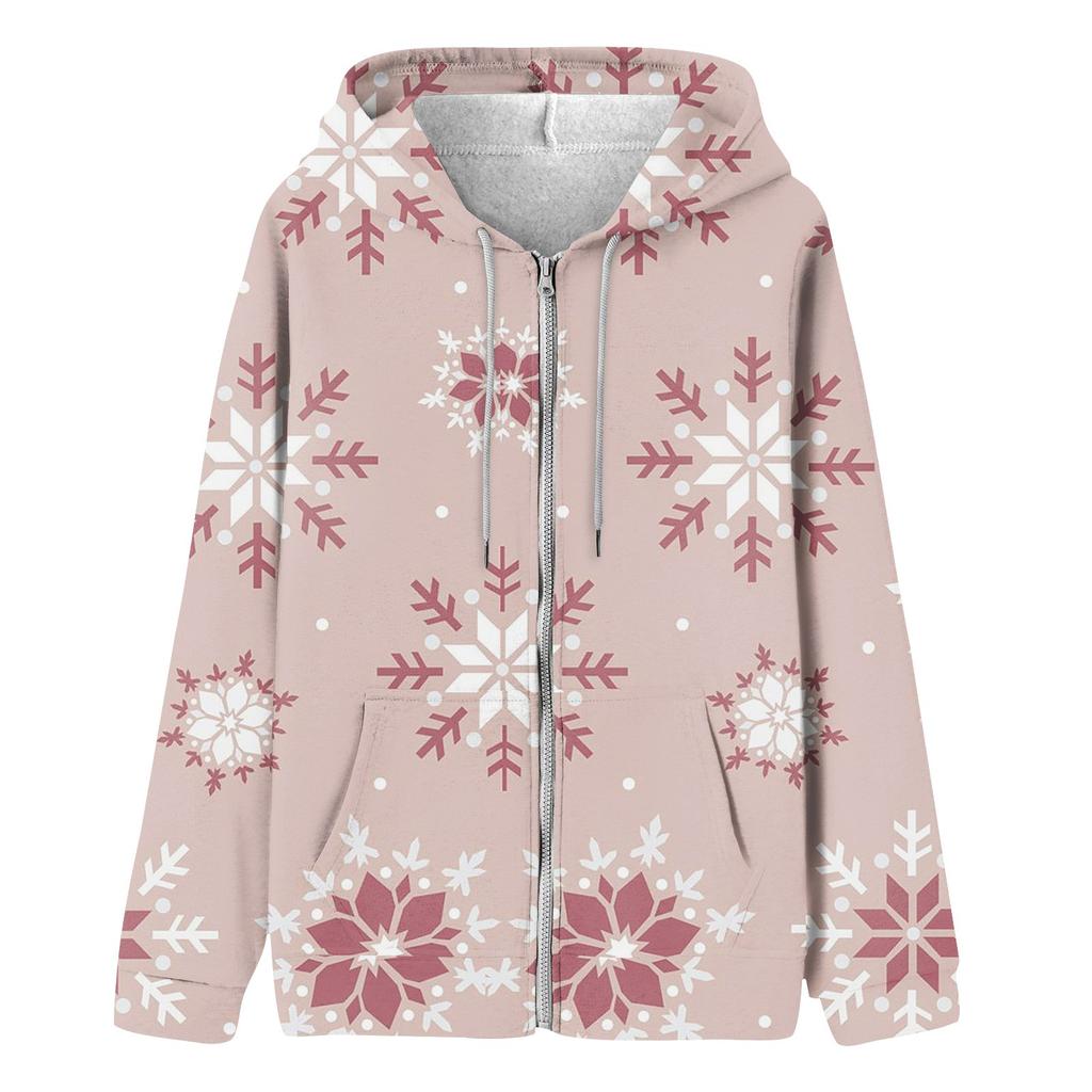 Женские толстовки на молнии для девочек-подростков, рождественский свитшот с принтом, одежда, повседневная куртка на шнурке с карманами