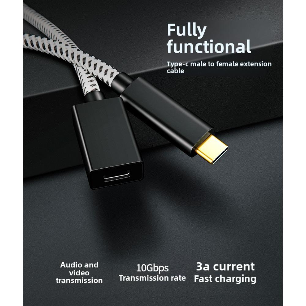 Удлинительный кабель USB Type C 3A для быстрой зарядки, передачи данных со скоростью 10 Гбит/с, поддерживает аудио- и видеоподключение для ПК-телефона