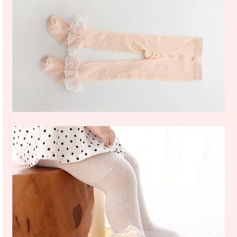 Детские колготки для новорожденных девочек, колготки с кружевом и цветочным бантом, детские чулки, школьная форма, сетчатые колготки для малышей