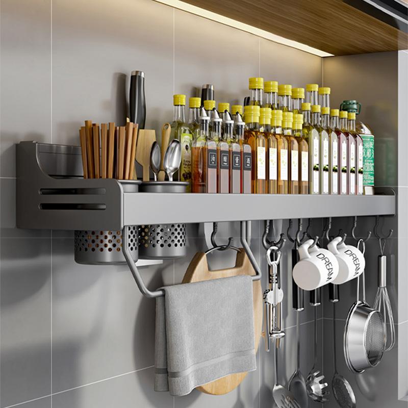 Kitchen Organizer Shelf Wall Mounted Spice Rack Seasoning Holder Dishcloth Towel Rack Knife Spoon Fork Shovel Storage Shelves