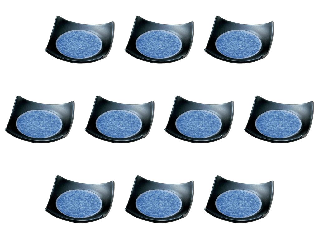 Set of 10 Black Glazed Ink Square Plates x Shokado Setomonohonpo [11.2 3.5 cm]
