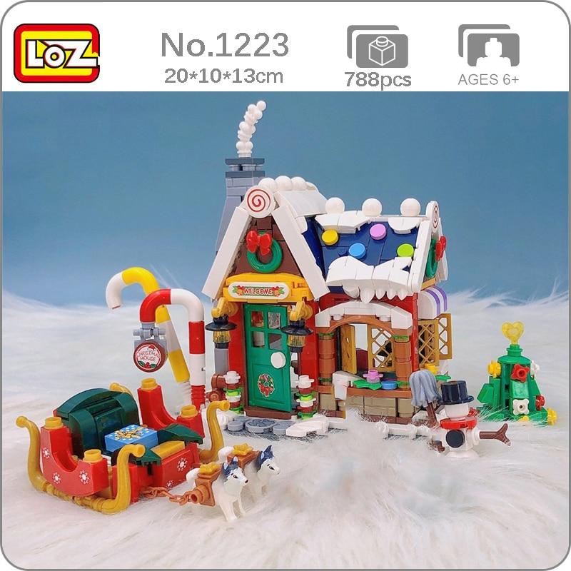 LOZ 1223 Merry Christmas House Tree Санта-Клаус Снеговик сани 3D модель DIY Мини-блоки Кирпичи Строительная игрушка без коробки