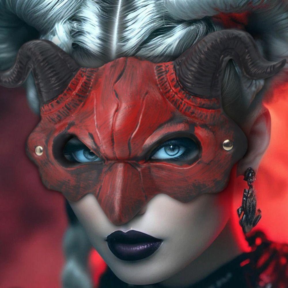 Кожаная Хэллоуинская Маска Демона Косплей Маскарадная Симуляция Головной Убор Маска Козлиные Рога Унисекс