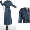 Spring and Autumn New Women's Vintage Tight Waist Rear Split A Mid-length Long-sleeved Denim Dress