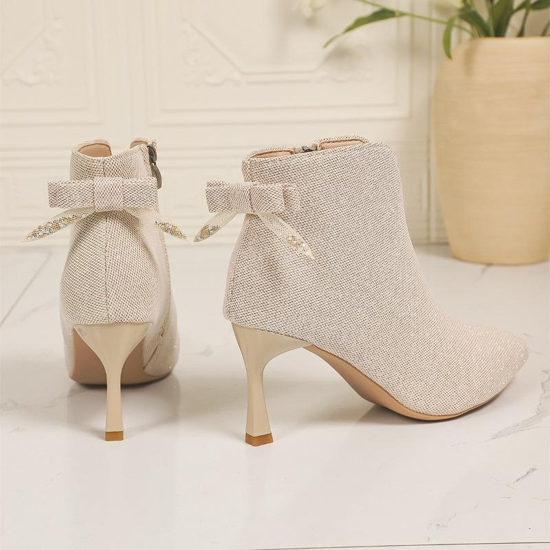 Модные ботильоны на высоком каблуке с бантом для женщин 2025 Новые ботильоны на тонком каблуке