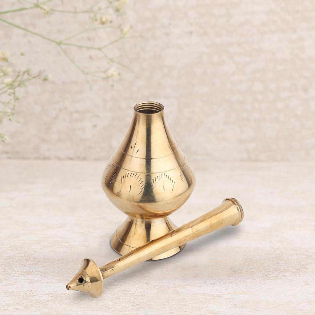 Brass Gulab Pash Bottle for Gangajal, Gulab Dani Bottle for Pooja Decorative Showpiece