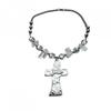 Hiphop Punk Silver Color Cross Pendant Necklace for Women Gothic Irregular Transparent Crystal Bead Necklace Street Jewelry Gift