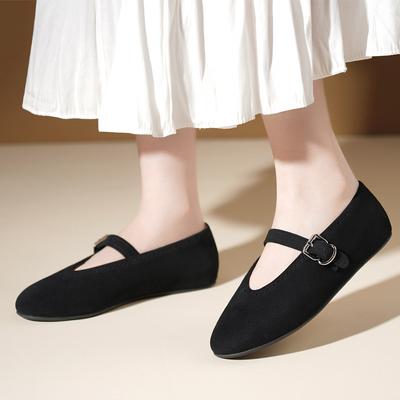 Весна новая балетная маленькая кожаная обувь модная кожаная ретро мягкая вощеная круглая голова плоская обувь одинарная замшевая кожа Мэри Джейн женская обувь