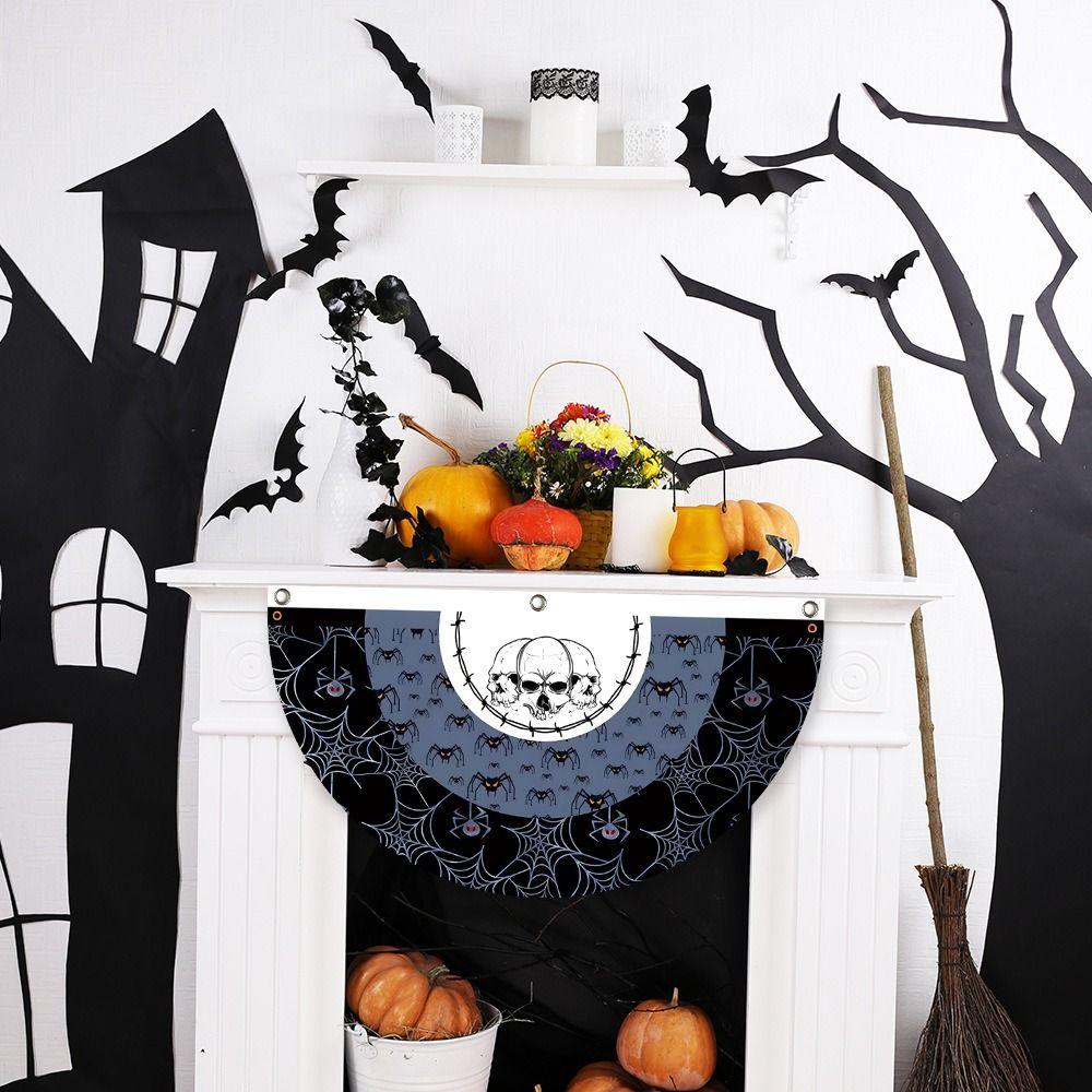 Polyester Halloween Fan Flag Decorative Ghost Pumpkin Bunting Flag Indoor