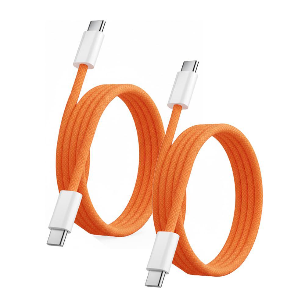 Оранжевый плетеный двойной Type-C кабель для зарядки PD60W для Apple 15-18 Pro Max