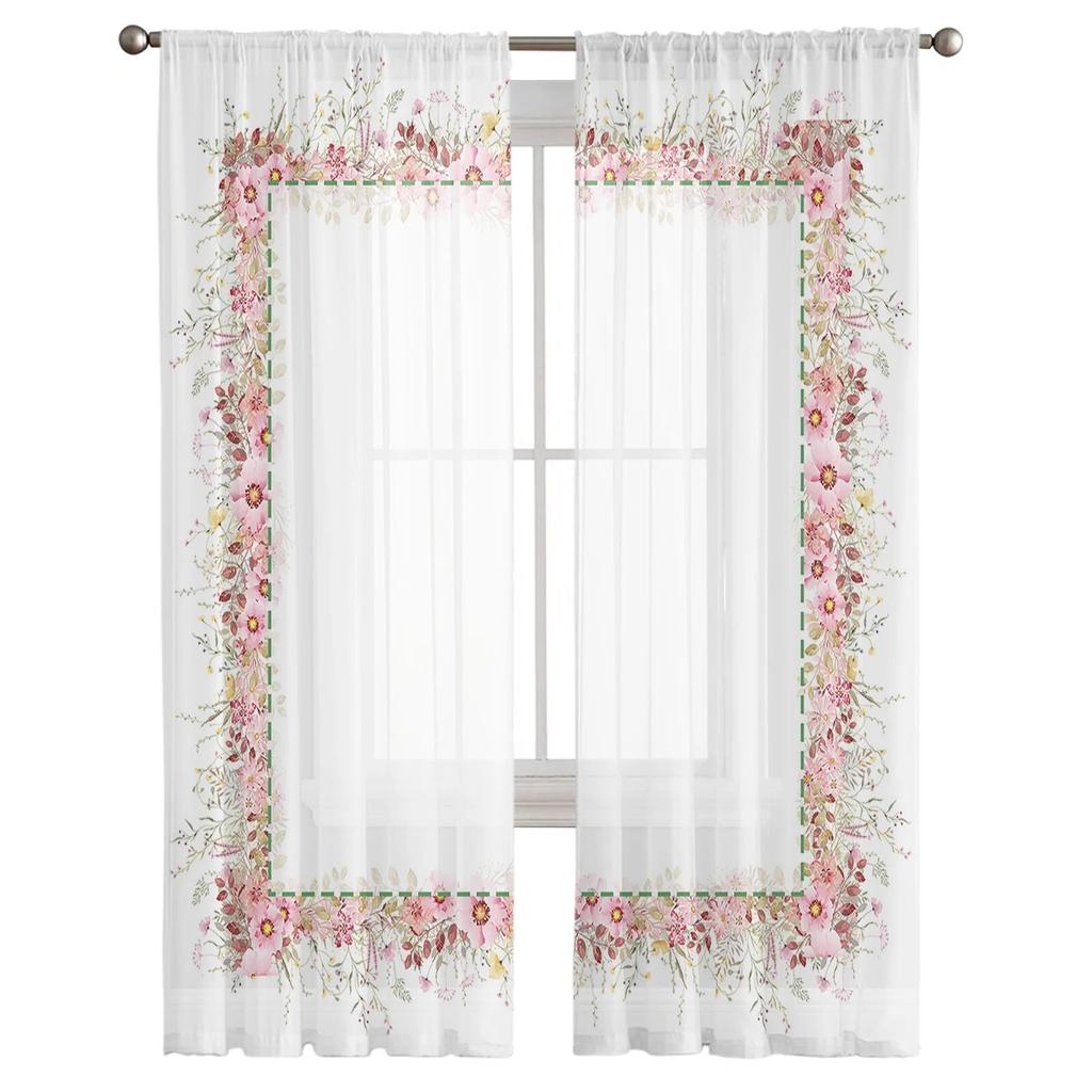 Весенний цветок эвкалипта лист растения прозрачные шторы для гостиной спальни детская комната тюлевые занавески для окон