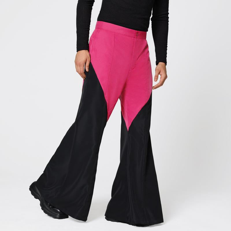 INCERUN Мужские повседневные длинные брюки-клеш с молнией, пэчворк, со строчкой на талии